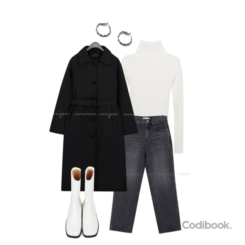 Zemma World Zem No.263 (earring),common unique DOAN MODERN BELT PADDING COAT,MIXXMIX 워머 골지 폴라 니트 (Grey)등을 매치한 코디