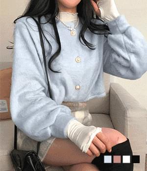 Baby Fluffy Pearl Button Crop Cardigan