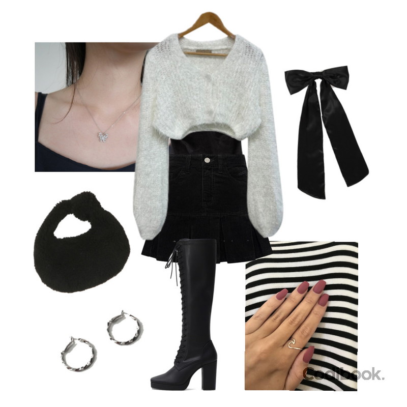 Zemma World Zem No.263 (earring),AFTERMONDAY shining butterfly pendant necklace,binary01 새틴 리본 브로치&핀등을 매치한 코디