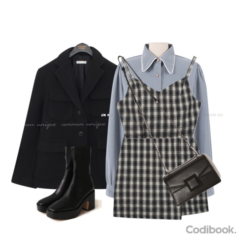 common unique LAWTON CHAIN LEATHER SQUARE BAG,MIXXMIX 더블 라인 체크 뷔스티에 스커트 세트,MIXXMIX 더블 라인 체크 뷔스티에 스커트 세트등을 매치한 코디