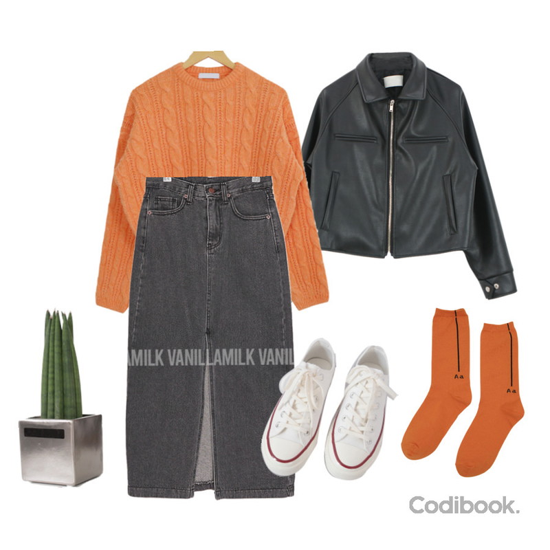 AFTERMONDAY basic casual color sneakers (10colors),VANILLAMILK 샬롱 트임 롱스커트,Zemma World 포인트 'Aa'삭스등을 매치한 코디