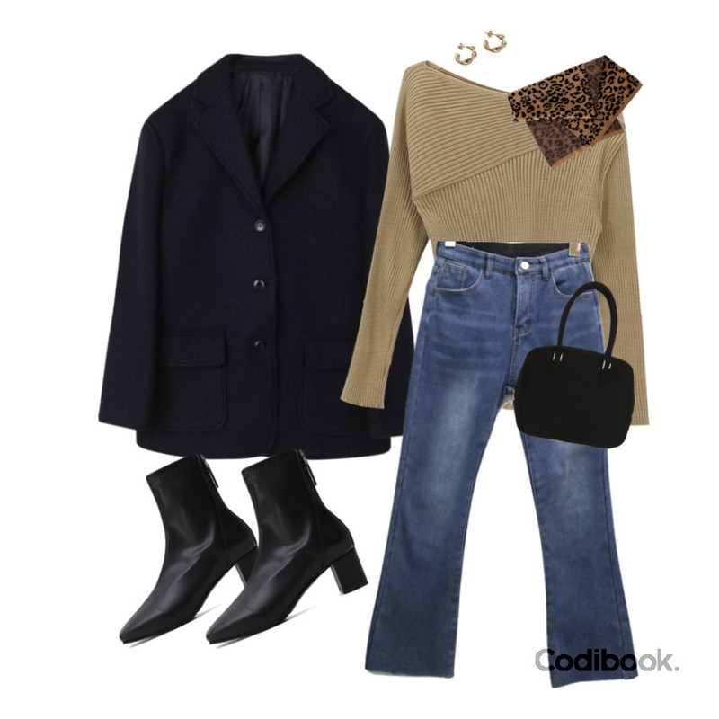 WITHMOMENT 레오파드 울 머플러,lavenir warm round earring,UPTOWN HOLIC 샤무드 스웨이드 토트백 (*4color)등을 매치한 코디