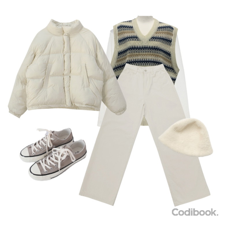 AFTERMONDAY basic casual color sneakers (10colors),Dayroze 포엠 단가라 니트조끼 (2color),UPTOWN HOLIC 앙고라 벙거지 (*3color)등을 매치한 코디