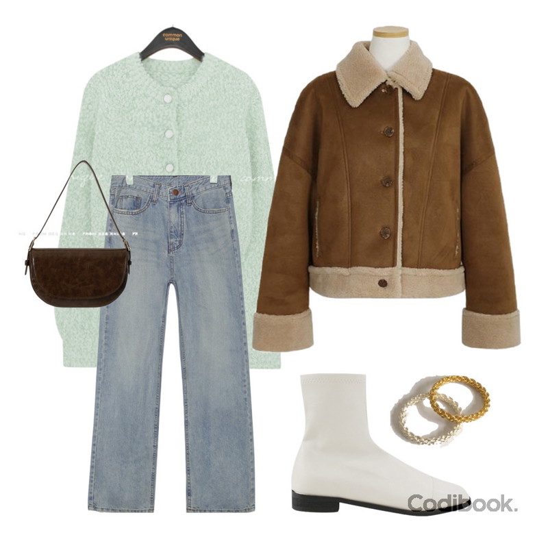 common unique BRIGHT STRAIGHT DENIM PANTS WITH CELEBRITY _ 허영지 착용,lavenir (silver925) mesh ring,From Beginning 카우치 라운딩숄더백 (3color)등을 매치한 코디