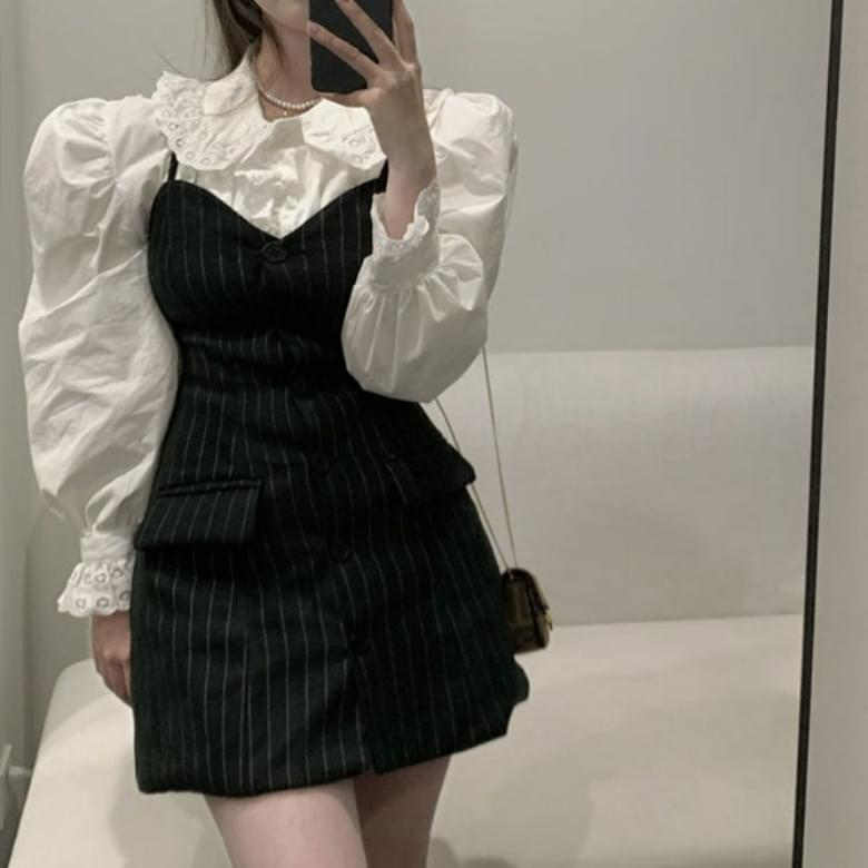 레이스 카라 옐리 원피스 세트