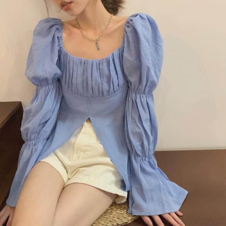 Jenny Split French Shirring Puff Blouse (當日出貨) 雪紡襯衫