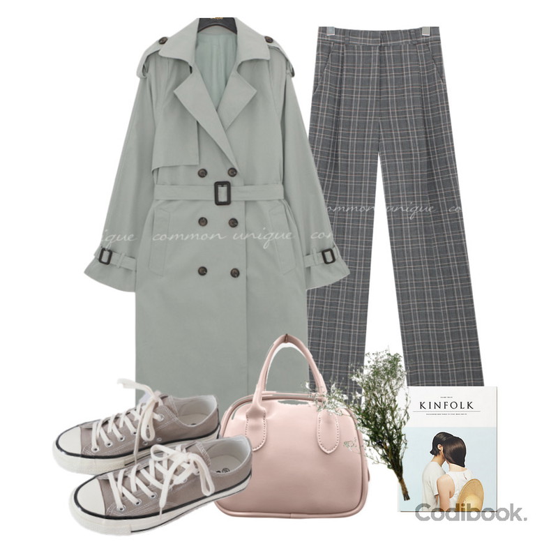 AFTERMONDAY basic casual color sneakers (10colors),closeclip 조이슨 스퀘어 미니토트백,common unique VRIEN CHECK PINTUCK WIDE SLACKS등을 매치한 코디