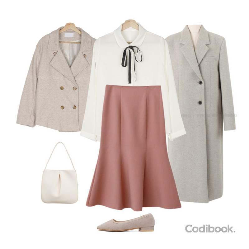 ENVYLOOK 오드리머메이드스커트,porterna 컴포트 셔링 토트 백,ITSHU 잇슈 스웨이드 심플 플랫슈즈(2.3cm) 9073등을 매치한 코디
