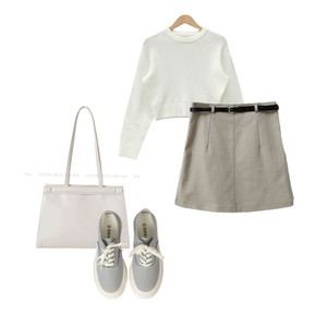 針織衫,裙子,肩背包 코디