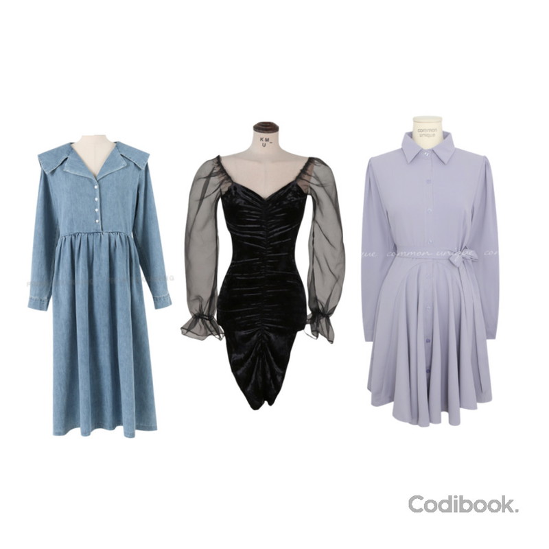 common unique BANA COLLAR STRAP FLARE MINI OPS,From Beginning 세일러카라 데님롱원피스 (2color),LILYTI 인생샷 원피스 (파티룩 슬림핏 벨벳 시스루 망사 오프숄더 셔링 미니 )등을 매치한 코디