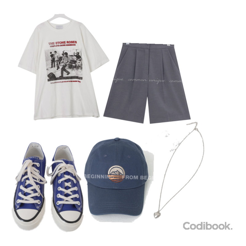 AFTERMONDAY basic casual color sneakers (10colors),From Beginning 매트미니 하트목걸이 (2color),From Beginning 마운틴 자수볼캡 (5color)등을 매치한 코디