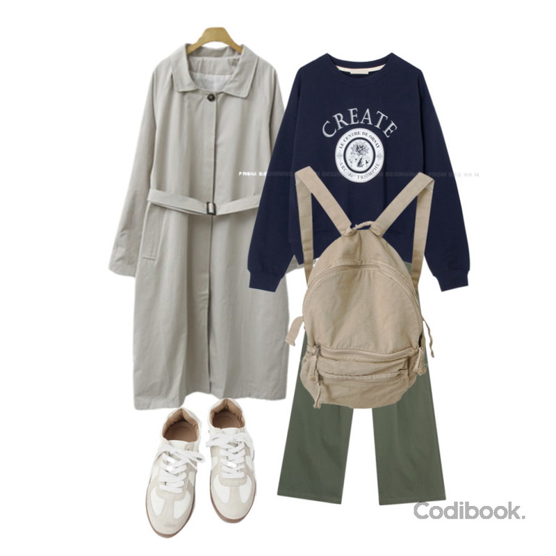 AFTERMONDAY natural washing backpack (2colors),AFTERMONDAY replica lace-up sneakers (2colors),From Beginning 크리에이트 프린팅맨투맨 (4color)등을 매치한 코디
