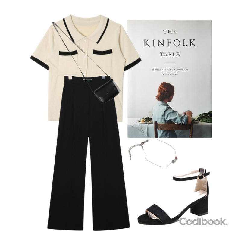 Cats Onepiece 통굽 스트랩샌들 미들힐,daily monday Tiny color figure anklet,openthedoor SALE collar line button knit set (2 color)등을 매치한 코디