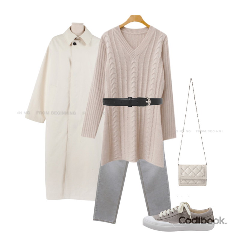 ENVYLOOK 메이비니트원피스,sappun 네시아 레이스업 스니커즈 & 뮬 (2cm),thanksmerry 브러쉬 난스판 여유핏 일자 청바지등을 매치한 코디