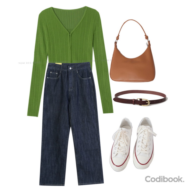 AFTERMONDAY basic casual color sneakers (10colors),From Beginning 빈티지버클 레더벨트 (3color),From Beginning 어덜트 골지후크가디건 (4color)등을 매치한 코디