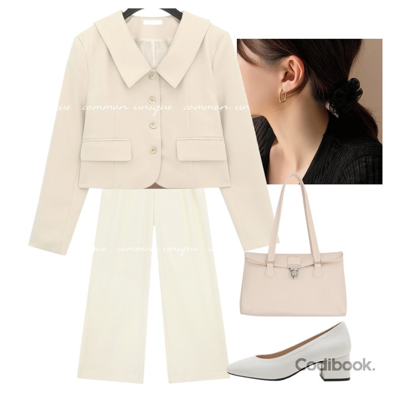 viewlap 실버925 베이직 로프 볼드 링귀걸이,common unique DIBELLY SET-UP PLEATS WIDE PANTS,sappun 이에프 베이직 미들힐 (5cm)등을 매치한 코디