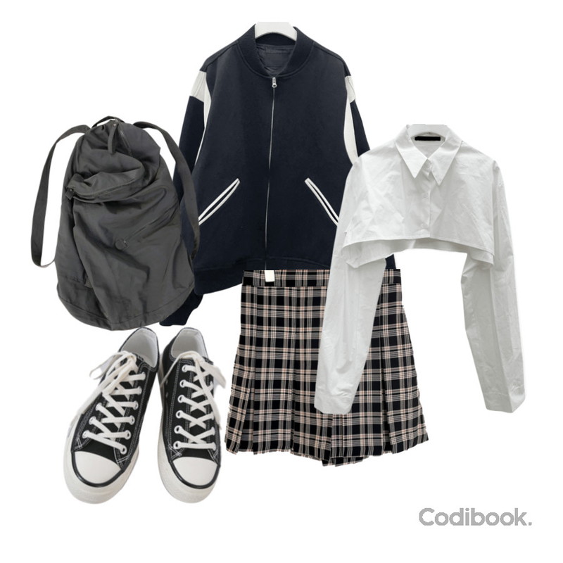 AFTERMONDAY basic casual color sneakers (10colors),NONCODE 유니크 코드 백팩,SOMEDAYS 모앤 체크 플리츠 스커트등을 매치한 코디