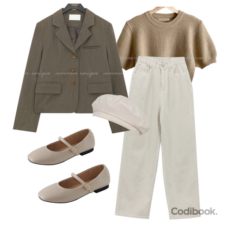 WONLOG 브로우 다잉 팬츠,common unique HAIMER SET-UP SINGLE JACKET,ORU 라이트 폴리 베레모 U1801 (6 color)등을 매치한 코디