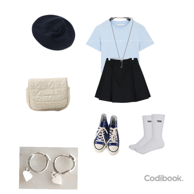 lavenir (silver925) mini point earring,MIXXMIX Think Socks,From Beginning 데일리 코튼니트베레모 (16color)등을 매치한 코디