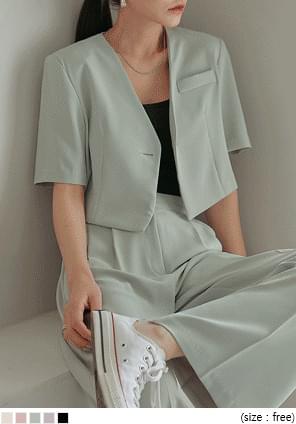 No Collar Half Sleeves Set-Up Crop Jacket