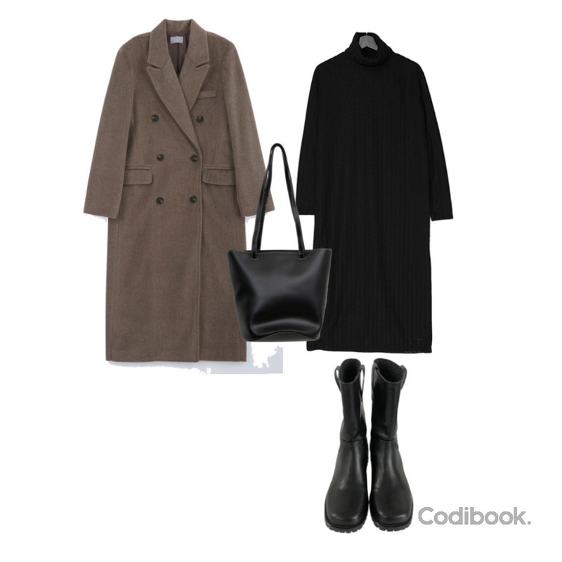 porterna 오토 에나멜 토트 백,EN NOTE ronvet coat,VANILLAMILK 마티나 니트 롱 원피스등을 매치한 코디