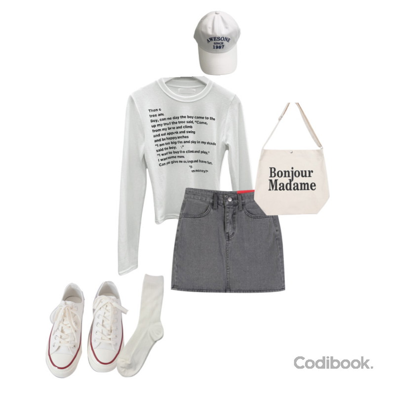 BULLANG GIRL 봉쥬르에코백,AFTERMONDAY basic casual color sneakers (10colors),dangosister 아틀란미니SK(1c)등을 매치한 코디