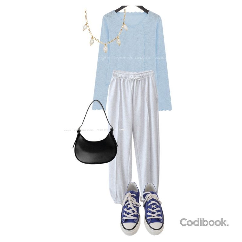 AFTERMONDAY basic casual color sneakers (10colors),common unique NODY WAVE SEETHROUGH T,ENVYLOOK 얼티핀턱조거팬츠등을 매치한 코디