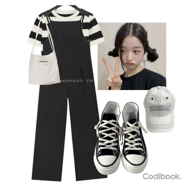 DAILYJOU 캔버스 하이 스니커즈 - 6 color,LILYTI 이지데일리 에코백 (데일리 폴리 숄더백 복조리 가방 아이보리/연카키/카키/블랙),DAILYJOU 시나몬 레터링 볼캡 - 4 color등을 매치한 코디