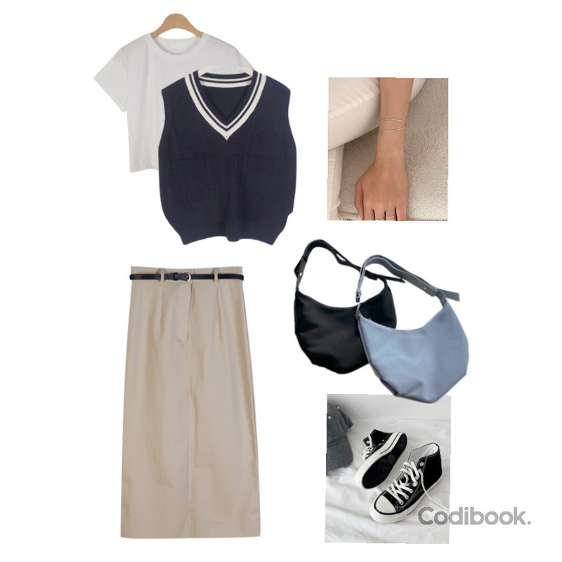 lavenir (silver925) relax bracelet,dangosister 브이배색조끼(5c),DAILYJOU 캔버스 하이 스니커즈 - 6 color등을 매치한 코디