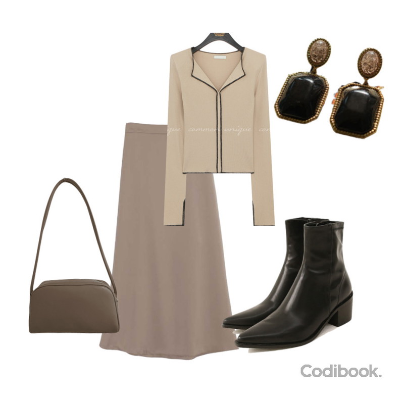 common unique LUIVE STILETTO ANKLE BOOTS,closeclip 세리나 스퀘어 숄더백,common unique DIKE COLORING OVERLOCK SLIT T등을 매치한 코디