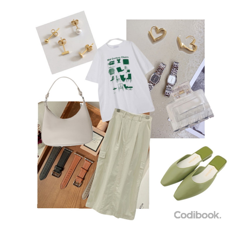 lavenir flory onetouch earring,common unique CASIO SQUARE METAL WATCH,lavenir bliss hair pin등을 매치한 코디