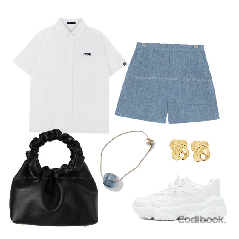 AFTERMONDAY rough glass bracelet (2colors),MIXXMIX HIDE Cutting Half Sleeves Shirt (Light Khaki),ITSHU 메쉬 통굽 어글리 스니커즈(5.9cm) 10831등을 매치한 코디