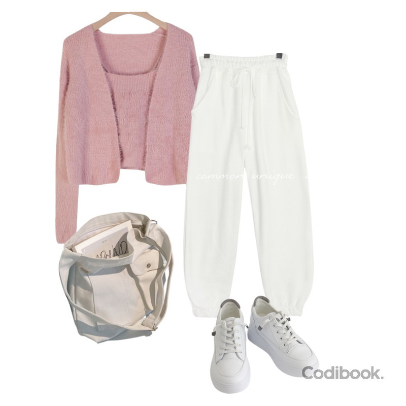 common unique NUNZ BANDING JOGGER PANTS,dangosister 기획 페이크앙고라가디건SET(4c) 퍼니트가디건+크롭나시 세트상품:D,VANHECER 캠퍼스포켓 데일리백 B#YW096등을 매치한 코디