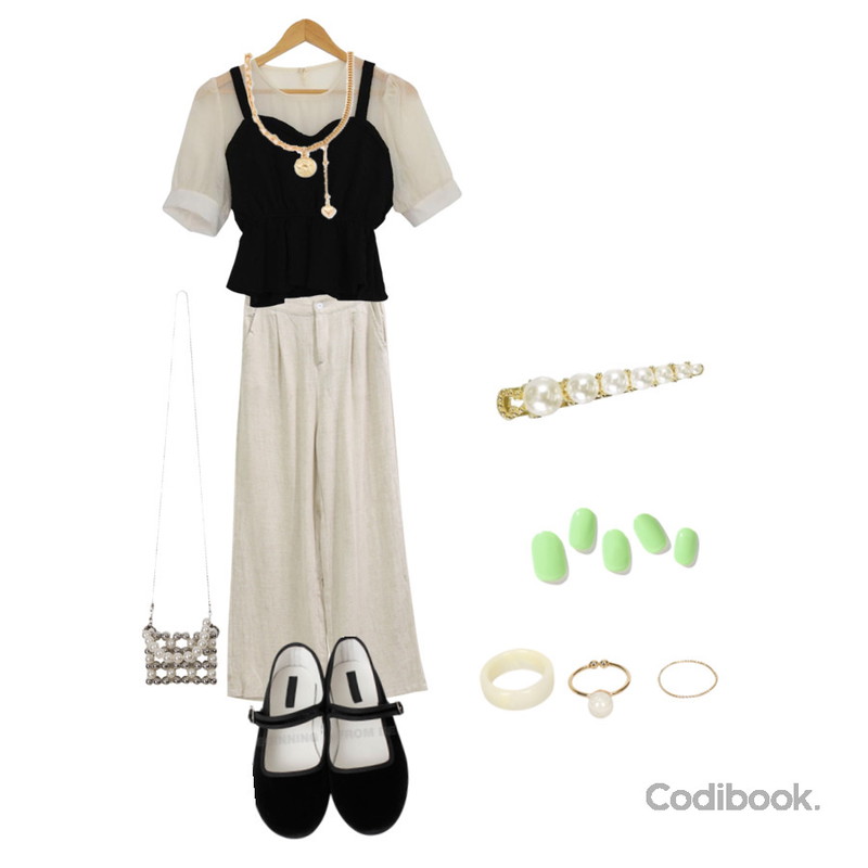 ENVYLOOK 네온그린,From Beginning 메리제인 벨벳플랫슈즈 (3color),RIGHT HERE 코인팬던트 쓰리 믹스 체인목걸이 WNC107 W등을 매치한 코디