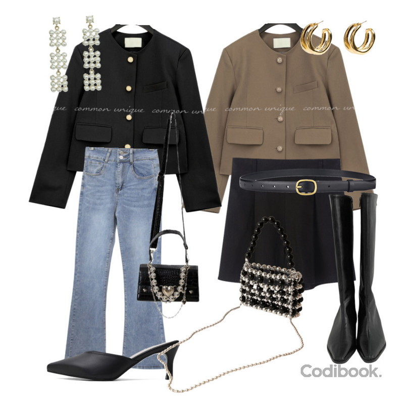 DAILYJOU 엑시트 절개 롱 부츠 - 2 color,RIGHT HERE 더블링 귀걸이 WE249 W,RIGHT HERE 빈티지 스티치 소가죽 슬림 벨트 WL94 W등을 매치한 코디