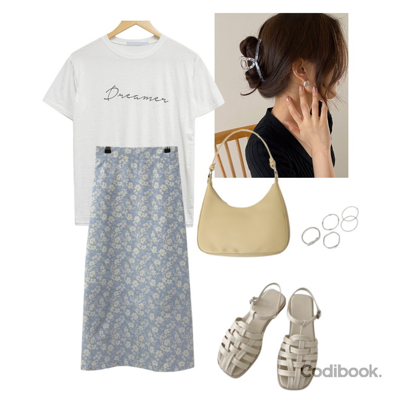 lavenir nori hair pin,ENVYLOOK 꼬임라운드토트백,BULLANG GIRL 드림 슬라브 반팔티등을 매치한 코디