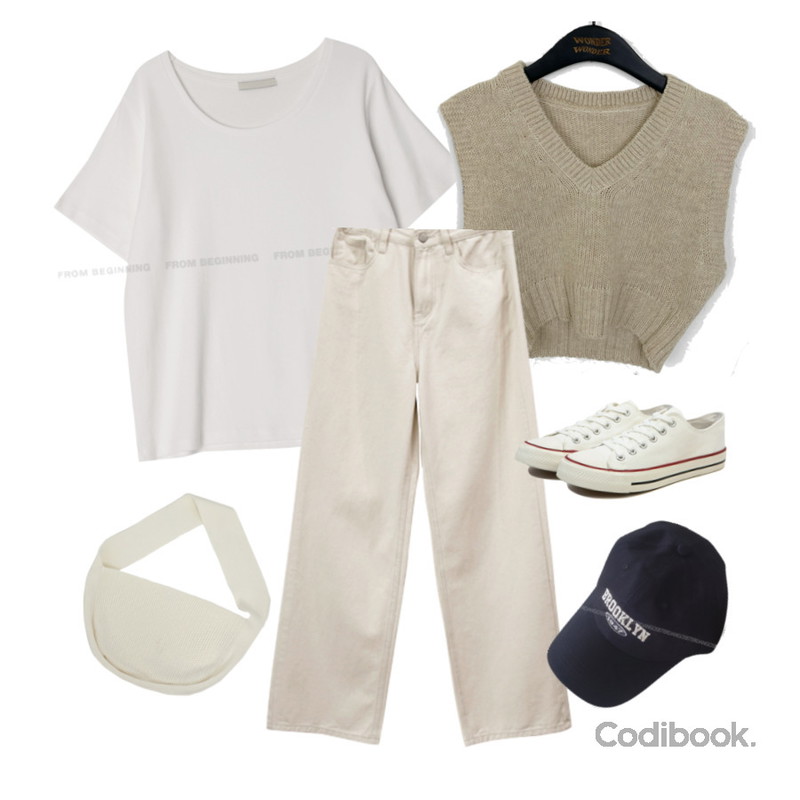 VANHECER 베이직 캔버스 스니커즈 S#JI060,common unique 멜버 니트 숄더 백,dangosister 브루클린볼캡(8c)등을 매치한 코디