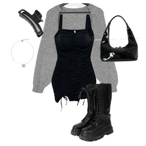 부츠,원피스,한국패션,블랙 코디