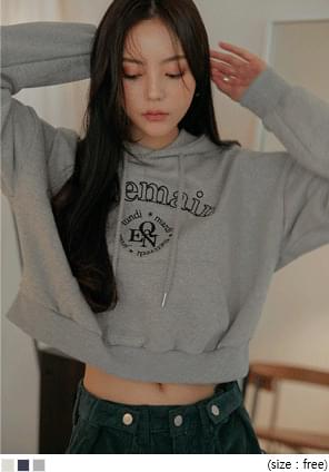 BIg Lettering Embroidered Crop Hoodie