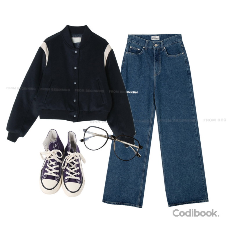 From Beginning 하이탑 컨버스스니커즈 (9color),common unique 데킨 심플 씬 프레임 글라스,From Beginning MORE JEAN_HIGHT WIDE (2color)등을 매치한 코디