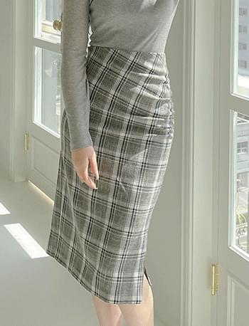 Tony check shirring skirt