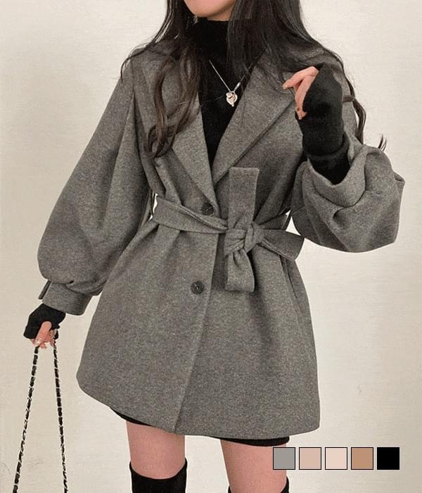 Margaret Balloon Puff Belted Quilted Half Jacket Coat