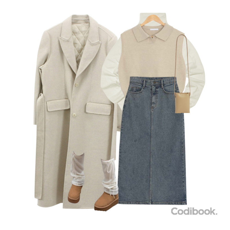 RIGHT HERE 학생크로스백 가방 여행용 크로스 가벼운 캐주얼 백 CODI,WONLOG (Hand Made)오브더(ct),AWAB +기모안감 (예쁘진)플레어데님롱스커트 -2type/3size/1color등을 매치한 코디