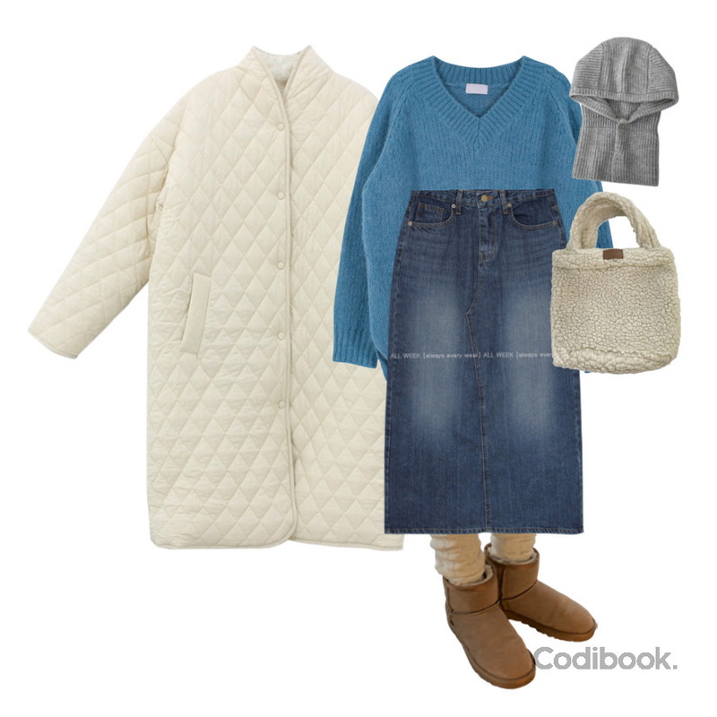 LILYTI 귀없지 바라클라바 (니트 방한 후드 후디 모자 비니 귀마개 모자 아이보리/베이지/핑크/레드/그레이),frenchaube 무브 뽀글이 겨울 핸들 미니백(4color),DAILYJOU 갓츠 꽈배기 레그 워머 - 3 color등을 매치한 코디