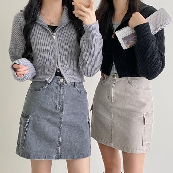 Planning Crop Shawl Collar Knitwear Zip Up Two Way Zipper :D (Ships Today)