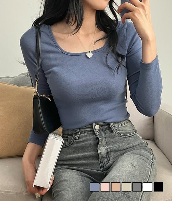 Soft fw square neck long sleeve plain T-shirt (Ships Today)