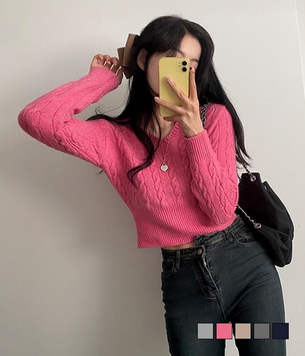 Waist V-Neck -neck Cash Twisted Crop Knitwear