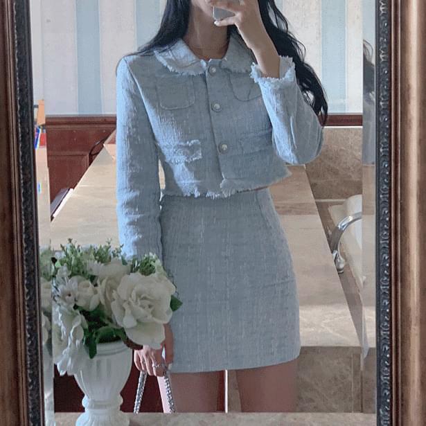 Two tweed crop jacket + mini skirt set (Ships Today)