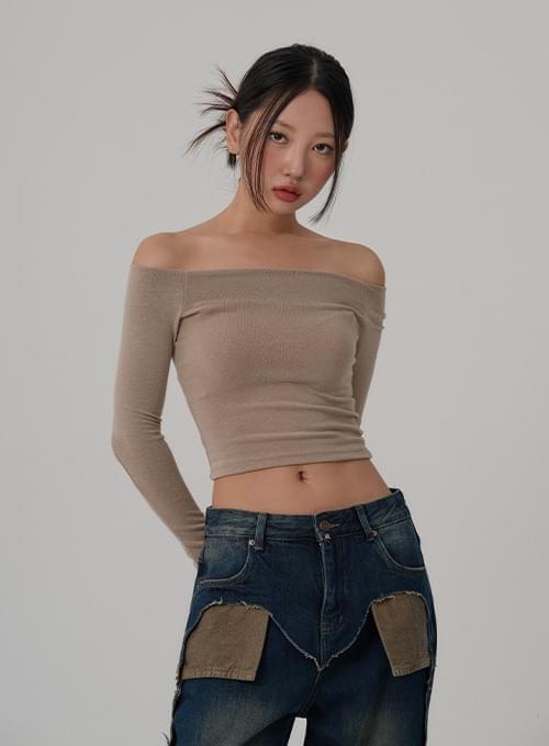 Depsi Angora Off Shoulder Crop Long Sleeve Tee C2610 (Ships Today)