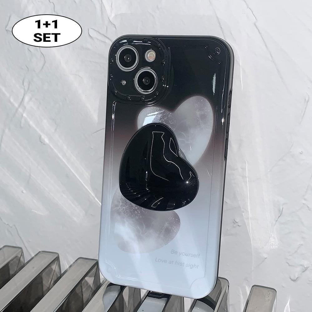 Heart Moon Uni Black Resin Grip Tok Set iPhone Case (Ships Today)